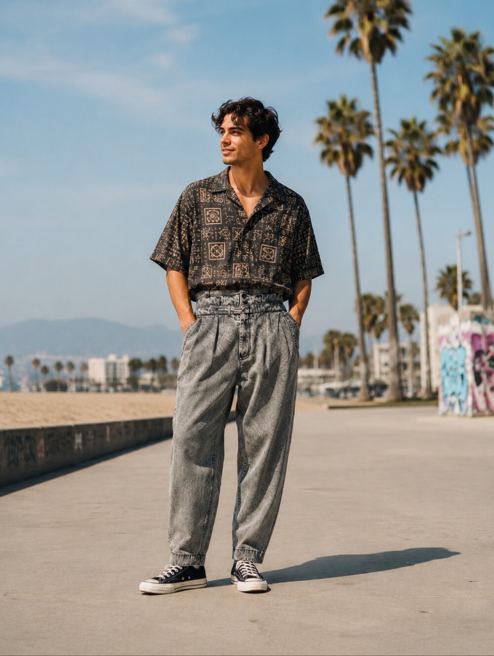 Vtg 80s Bugle Boy gray paperbag jeans